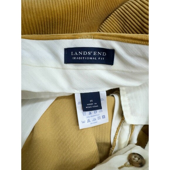 Lands' End Traditional Fit Corduroy Pants Mens 35x36 Gold Pleated Trousers Jeans - Picture 3 of 9
